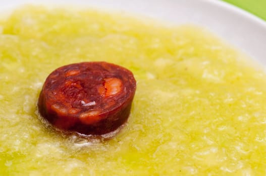 Paprika sausage chorizo and cold melon soup