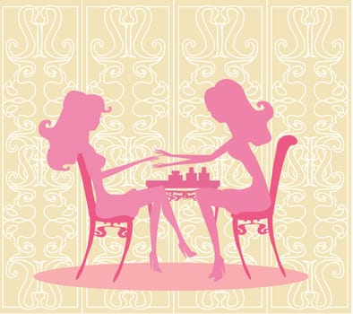 Young lady doing manicure in beauty salon