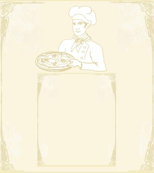 chef with pizza -  menu vector illustartion