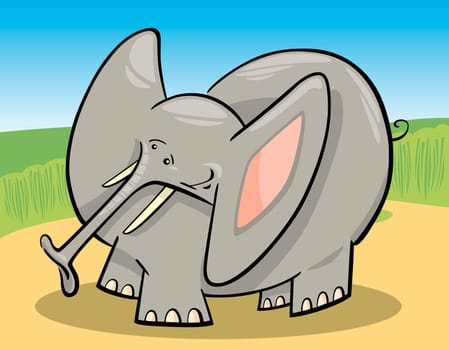Cartoon Humorous Illustration of Cute Gray Elephant
