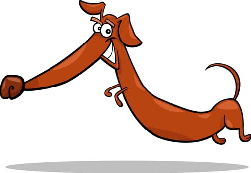 cartoon illustration of happy jumping dachshund dog