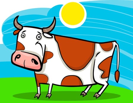 cartoon illustration of cute spotted farm cow