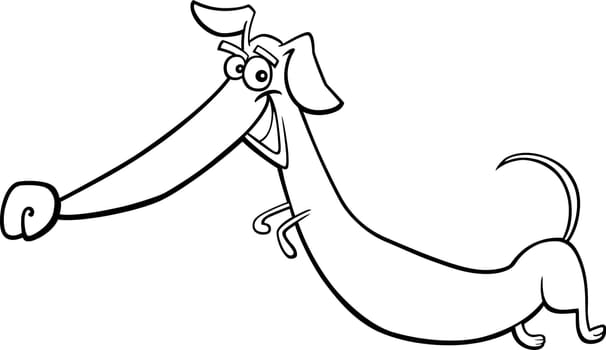 cartoon illustration of happy jumping dachshund dog for coloring book