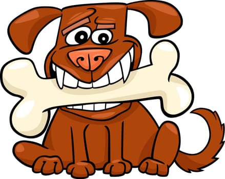 Cartoon Illustration of Funny Dog with Big Bone