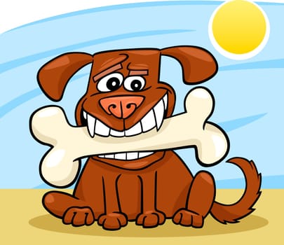 Cartoon Illustration of Funny Dog with Big Bone