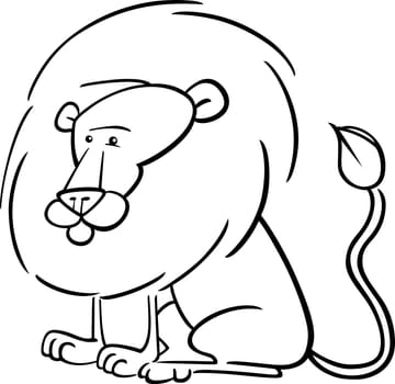 Cartoon Illustration of Cute African Lion for Coloring Book