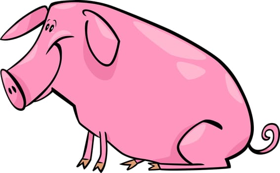 cartoon illustration of cute pink farm pig