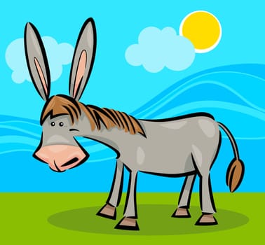 cartoon illustration of cute gray farm donkey