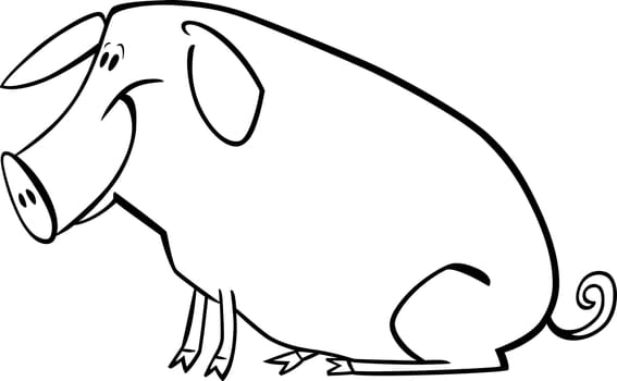 coloring page illustration of funny farm pig