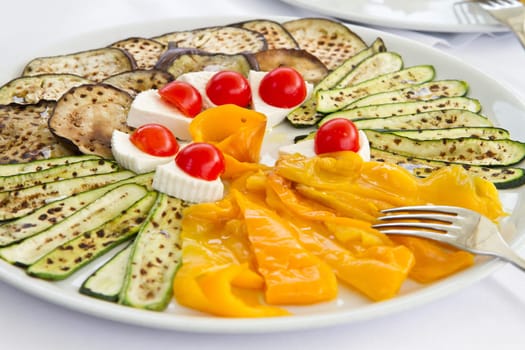 grilled vegetables with tomatoes and cheese