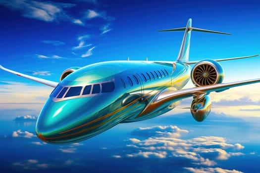 Fantastic plane of the future in the sky. High quality illustration