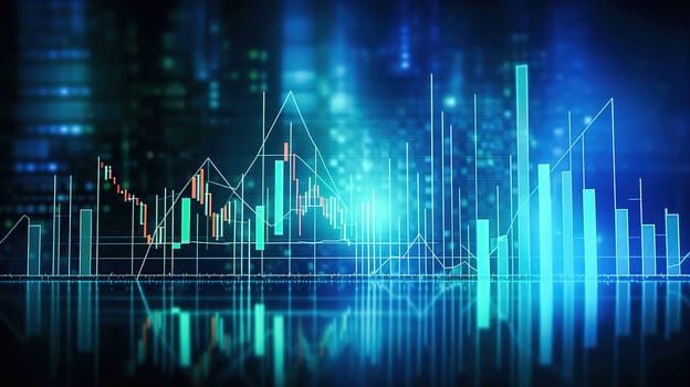 Three-dimensional development graph and growth indicators, in blue tones. High quality illustration