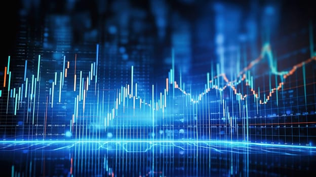 Three-dimensional development graph and growth indicators, in blue tones. High quality illustration