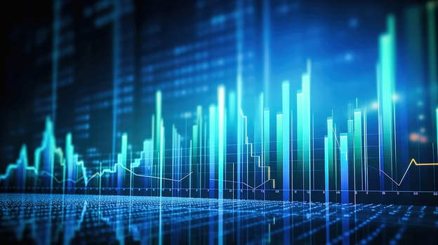 Three-dimensional development graph and growth indicators, in blue tones. High quality illustration