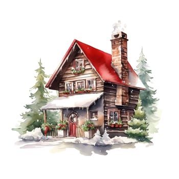 Christmas House Clipart, Watercolor Christmas Village AI Generated.