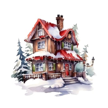 Christmas House Clipart, Watercolor Christmas Village AI Generated.