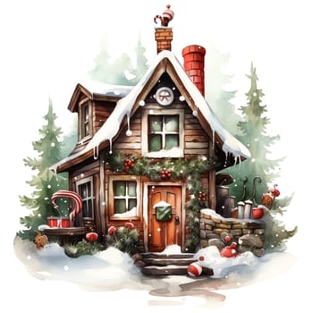 Christmas House Clipart, Watercolor Christmas Village AI Generated.