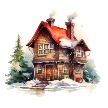 Christmas House Clipart, Watercolor Christmas Village AI Generated.