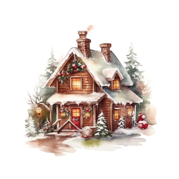 Christmas House Clipart, Watercolor Christmas Village AI Generated.