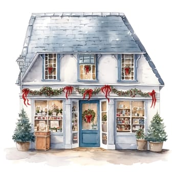 Christmas House Clipart, Watercolor Christmas Village AI Generated.