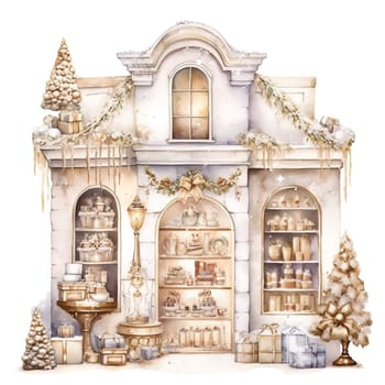 Christmas House Clipart, Watercolor Christmas Village AI Generated.