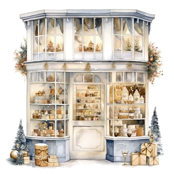 Christmas House Clipart, Watercolor Christmas Village AI Generated.