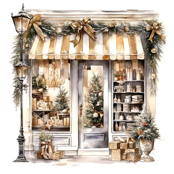 Christmas House Clipart, Watercolor Christmas Village AI Generated.