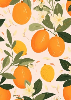 Orange texture summer fabric tropical illustration print design seamless background fresh food wallpaper fruit organic nature green pattern leaf textile