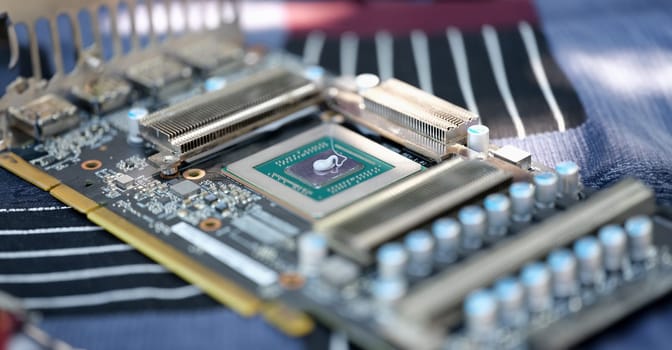 Cpu microchip processor with thermal paste. Motherboard device for processor with cooling and squeeze