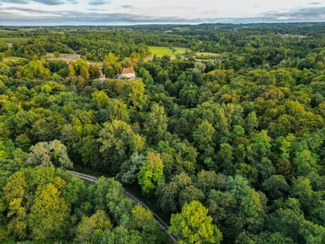 Aerial view Bordeaux Forest and Vineyard at sunrise, Entre deux mers, Gironde. High quality photo