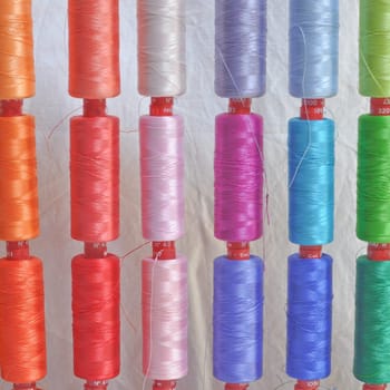 Detail view of colour sewing wire threads