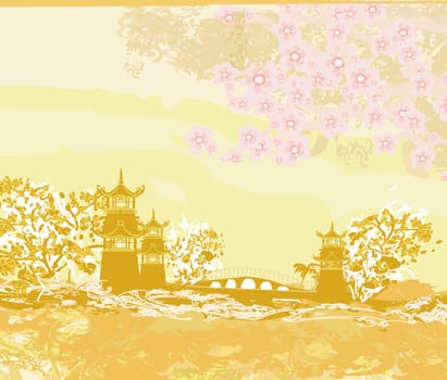 old paper with Asian Landscape