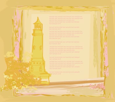 lighthouse seen from a tiny beach - Grunge Poster