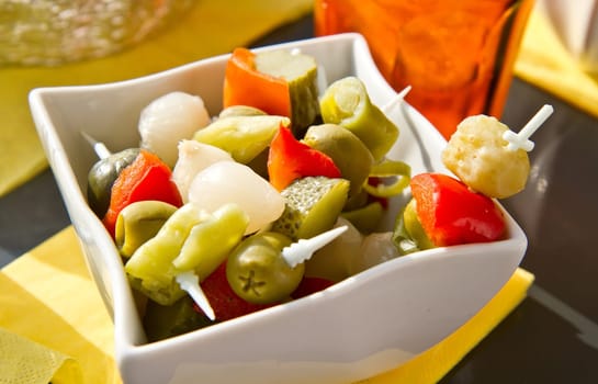 italian appetizer  with olives and pickles