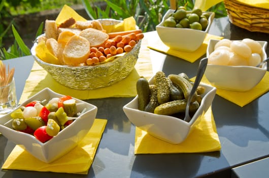 italian appetizer  with olives and pickles