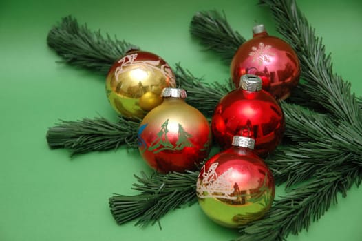 Christmas decorations and fir tree