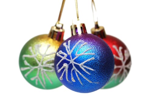 Three christmas balls isolated on the white