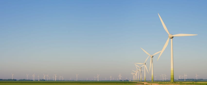 panoramic view of a windturbine park in the Netherlands