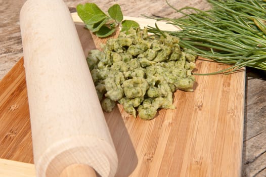 some dumplings fresh vegetables and aromatic herbs