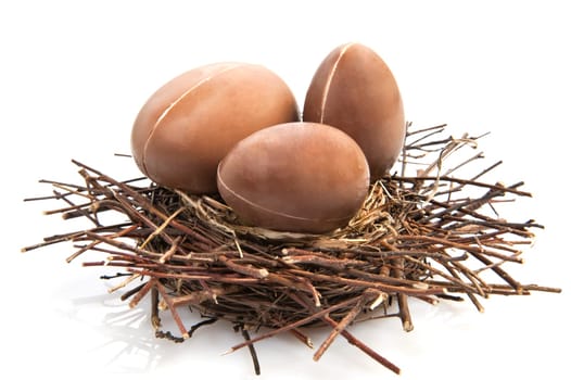 A chocolate eggs on a white background