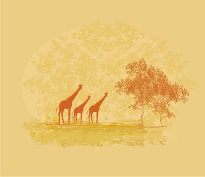 grunge background with African fauna and flora