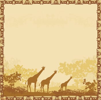 grunge background with African fauna and flora