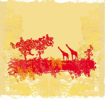 grunge background with African fauna and flora