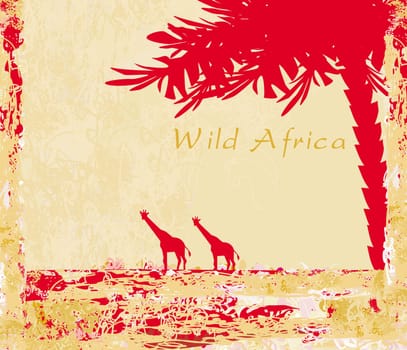 grunge background with African fauna and flora