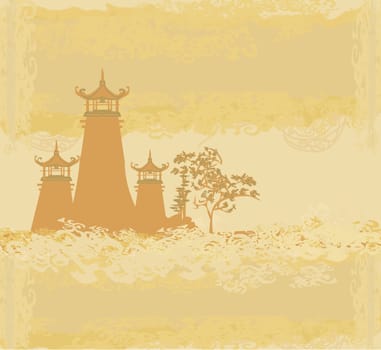 old paper with Asian Landscape