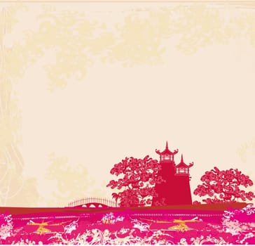 old paper with Asian Landscape