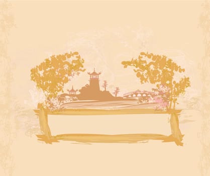 old paper with Asian Landscape
