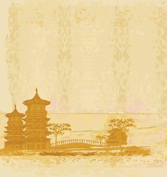 old paper with Asian Landscape