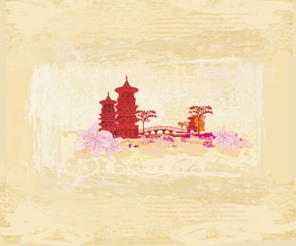 old paper with Asian Landscape