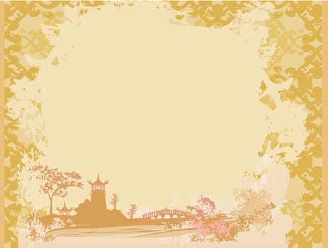 old paper with Asian Landscape